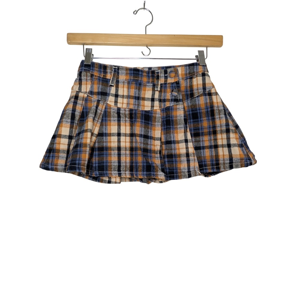 Free People Serena Micro Skort Plaid Pleated Skirt 4 Blue‎ Mustard Grunge Preppy